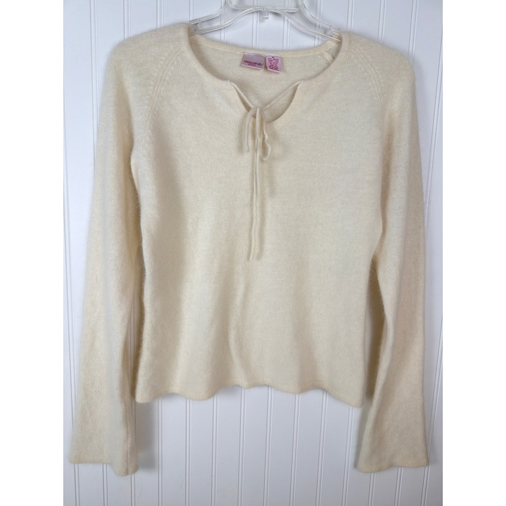 Vintage Xhilaration Stretch Sweater Women XL Cream Angora Blend Tie Front Fuzzy